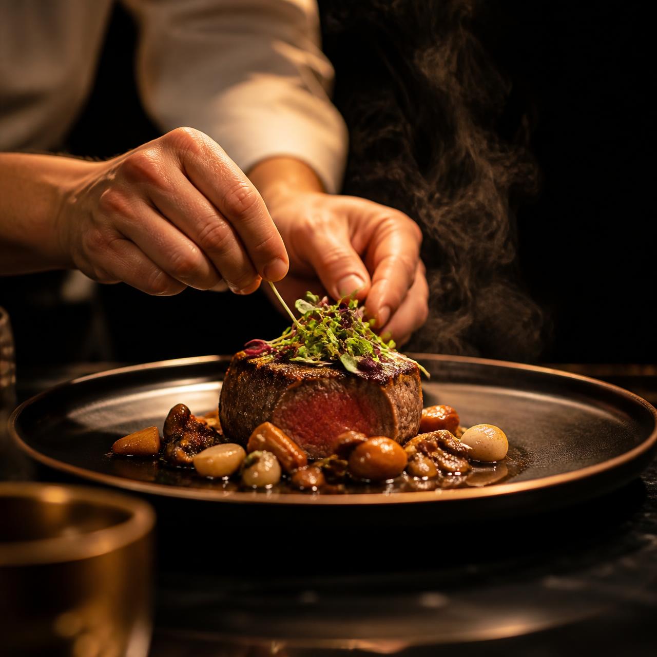 Chef dressant un plat gastronomique